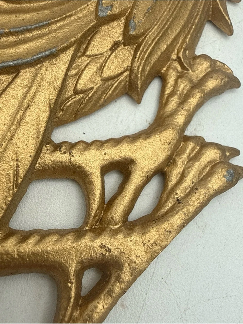 2 VTG Fighting Roosters  Gold Color Painted Cast Metal Wall Decor 9”  Farmhouse